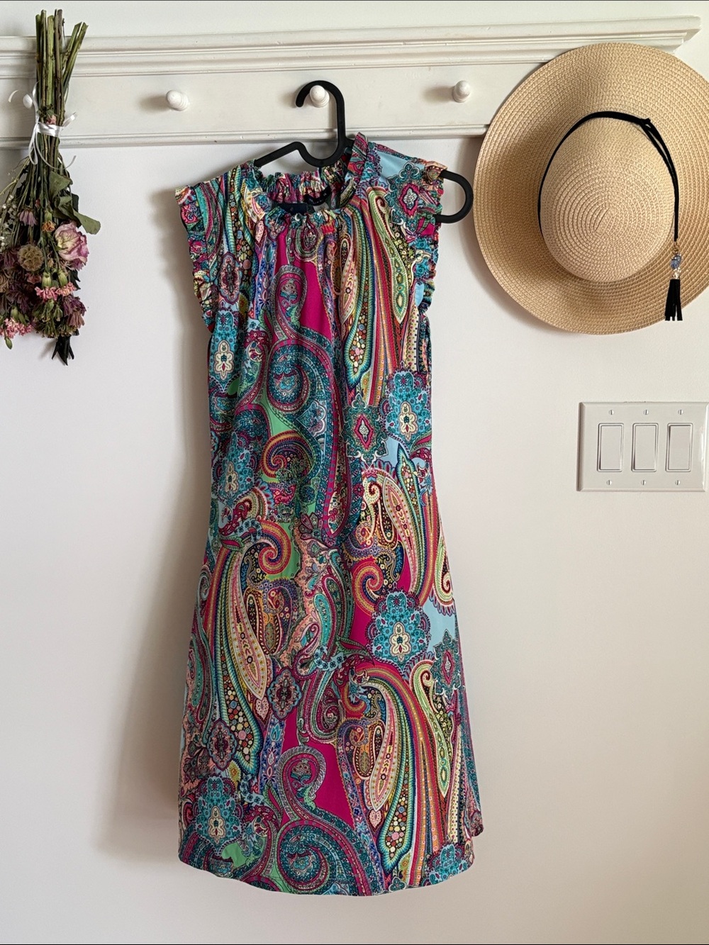 Tommy Hilfiger Multicolor Paisley Ruffle-Shoulder Mini Dress
